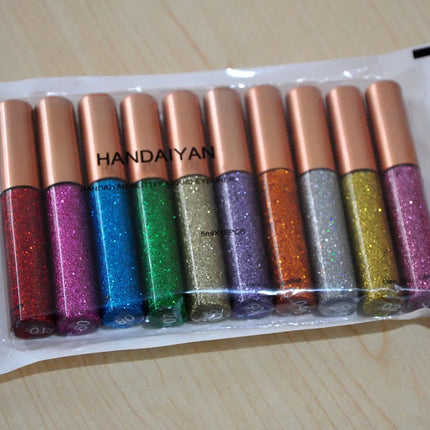 Long Lasting Glitter Eyeliner Kit 10 Vibrant Shades Metallic Sparkle Smudge Proof Easy Apply Eye Liner Makeup Set
