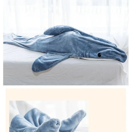 Cartoon Shark Blanket Plaid Gown Sleeping Bag Women Pajamas Adult Blanket Flannel Shark Nightrobe Comfy Bathrobe Homewear Gift