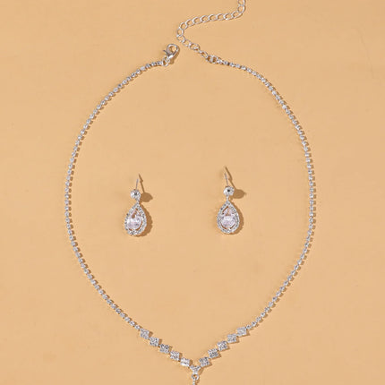 3PC Women's Fashion Trend Copper Claw Chain Series Water Drop Necklace Earrings Jewelry Set Wedding Banquet Party Holiday Gift