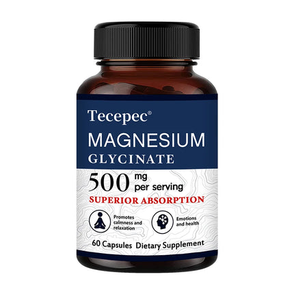 Magnesium Glycinate 500 Mg, 100% Chelated and Purified, for Calm and Relaxation, Emotional Well-being, Non-GMO and Gluten-free