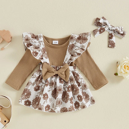 Pudcoco Baby Girls Spring Outfits Short Sleeve Ribbed Romper Suspender Skirt Headband Set Newborn 3 Piece Clothes 0-18M