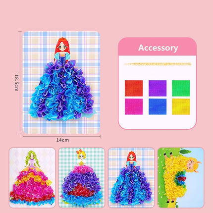 Puzzle Puncture Painting Card Boards Poke Sets For Kids Girls DIY Dress Up Princess Hedgehog Peacock Fabric Poking Art Craft