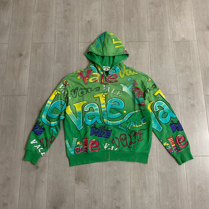 Streetwear Shinning Diamond Zipper Terry Hooded Hoodie for Men Oversized Graffiti Flame Cardigan Rhinestone Sweatshirt Jacket