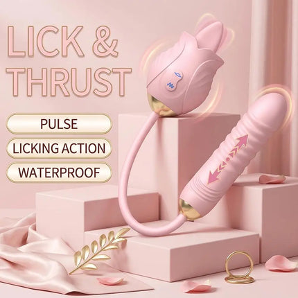 Rose Tongue Licking Vibration Sex Toys Silicone Dildo Vibrator for Women 3in1 G Spot Stimulate Anal Vibrators Adult Sex Toys