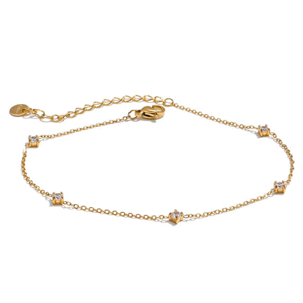 Yhpup Stainless Steel Cubic Zirconia Necklace Anklet Bracelet Rust Proof Attractive Classic Bling Chic Thin Chain Jewelry