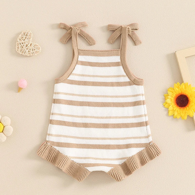 Summer Baby Clothing Newborn Infant Baby Girls Rompers Cute Sleeveless Bow Strap Ruffle Bodysuit Jumpsuit Stripe Outfits