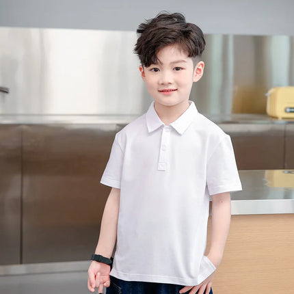 New Boys' Polo Shirt Thin Short Sleeve Mid to Large Boys' Summer Clothes Flip Collar Half Sleeve T-shirt Children's Pure Cotton
