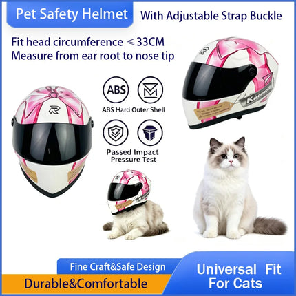Pet Helmet for Cat Small Dog Pink Butterfly Pattern ABS Buckle Adjustable Strap Outdoor Riding Travel Safety Hat Photo Prop