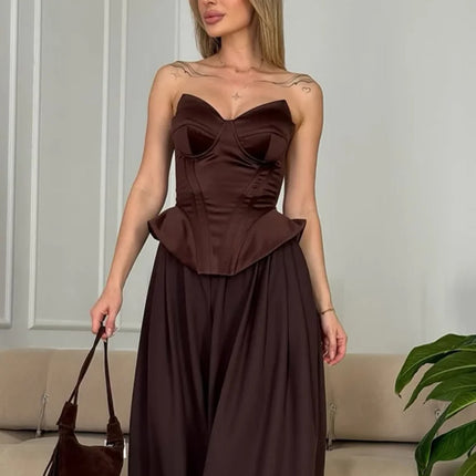 Women Solid Deep-v Satin Camisole Corset Top Elegant Double-strap Fitted Cropped Back-tie 2026 Chic Versatile Date Lady Tops