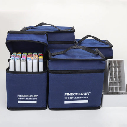 FINECOLOUR Large Capacity Zipper Pen Bag Art Markers Canvas Storage Navy Blue Bag Hold With base 120/168/240Pcs Markers Pen