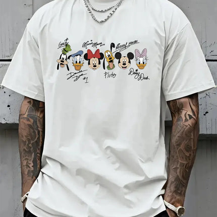 Disney T Shirt Men's Summer New Street Hip Hop Large Loose Casual Top Mickey Mouse And Donald Duck Cartoon Print Cotton T-shirt
