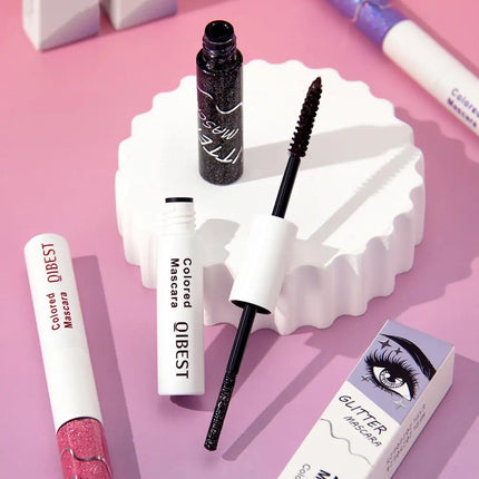 QIBEST Double-Ended Diamond Glitter Mascara Lasting Colored Mascara Eyelashes Pink Blue Green Red Voluminous Mascara Rimel