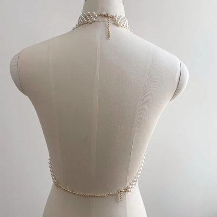 Sexy Accessories Women Bikini Pearl Chest chain Body Chain Jewelry Totally Hand-made Bra Fringed For Beach Nightclub Waist Chain