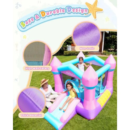 Pink Iatable Toddler Bounce House with Blower, Indoor/Outdoor Jumping Castle for 3-8, Iatable Bouncy House with Slide