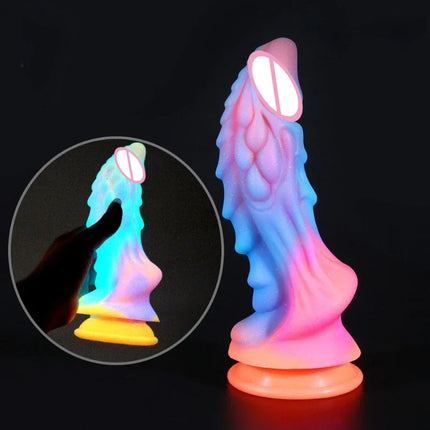 New Luminous Dildos Colourful Glowing Huge Penis G-spot Anal Butt Plug  Shaped Dragon Monster Dildo with Suction Cup Women Toys