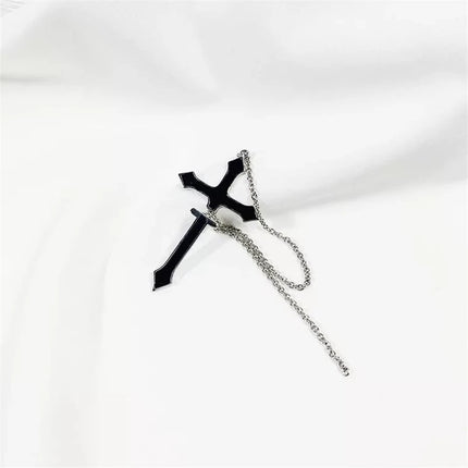 Vintage Black Big Cross Paired Tassel Earrings For Women Party Jewelry Punk Trendy Gothic Metal Ring Earring Gifts