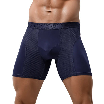 Men's Long Boxer Underwear Man Sexy U Convex Mesh Breathable Panties Extended Wear-Resistant Legs Men Boxershorts Plus Size 6XL