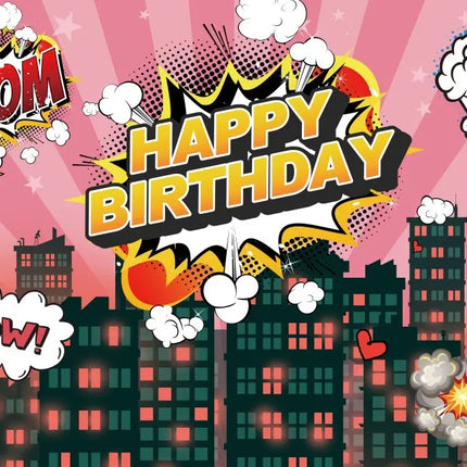 Superhero Baby Shower Birthday Backdrop City Building Super Hero Party Photography Background Photo Studio Custom Name Banner