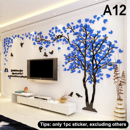 3D Acrylic Tree Wall Stickers Self Adhesive Home Background Decoration Bedroom Living Room Nursery Removable Peel And Stick Wall