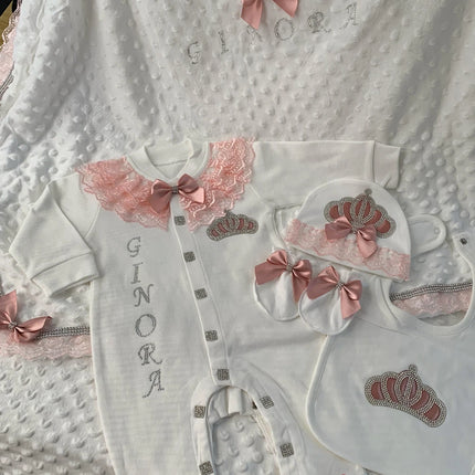 Baby Girl Boy Princess Prince Hospital Exit Newborn Bling Outfits Baby Bottles Gift Set Baby Shower Gift 5pcs Crown Romper
