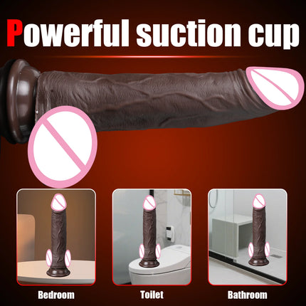 Sex Toys Thrusting Dildo Vibrator, Lifelike Heated Silicone Black Dildos with 10 Thrusting & 10 Vibrating Modes for G Spots clit
