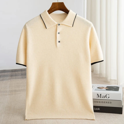 100% Merino Wool T-shirt Men's POLO Collar Short Sleeve Pullover 2025 Spring/Autumn New Fashion Knit Business Casual Sweater Tee