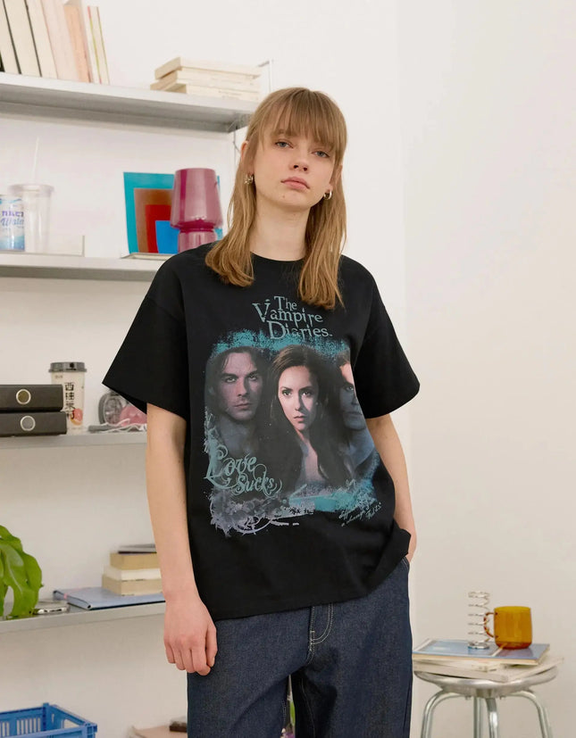 Y2k T-shirt The Vampire Diaries Short Sleeve Fashion Brand Hip Pop T-shirts Oversized Y2k Short Sleeve High Cotton Top Tee