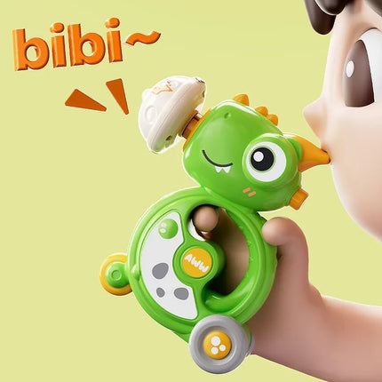 Baby Dinosaur Whistle Car Toy Light Up Top Rotating Music Graphic Cognition Multi Play Children Toy Car Inertial Sliding Button