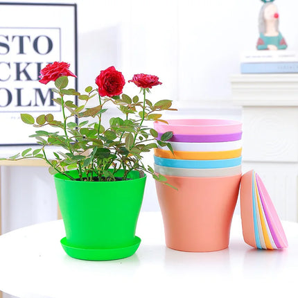 5pcs Mini Flower Pot with Tray Thickened Resin Plastic Ventilation Balcony Desktop Decoration Greenery Succulent Gardening TMZ