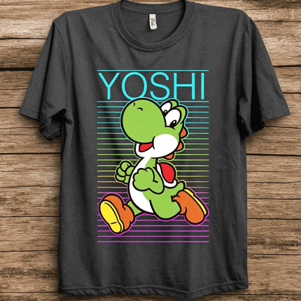 Super Mario Yoshi Retro Gradient Fade Poster T-shirt 2026 Summer New Men Women Fashion Y2K Hip-hop Cotton Oversized T-shirt