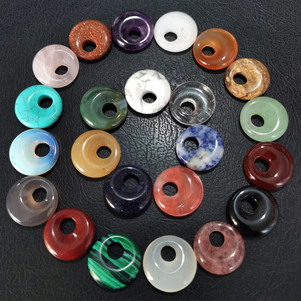 🔥RX8-1 Natural Stone Big Hole Beads Flat Round Pink Quartz Agate Jades Crystal Bead For DIY Lucky Jewelry Making