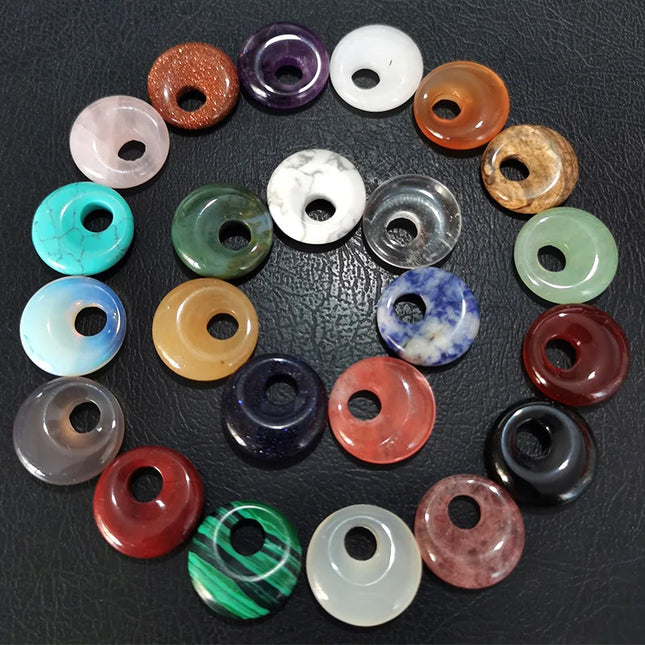 🔥RX8-1 Natural Stone Big Hole Beads Flat Round Pink Quartz Agate Jades Crystal Bead For DIY Lucky Jewelry Making