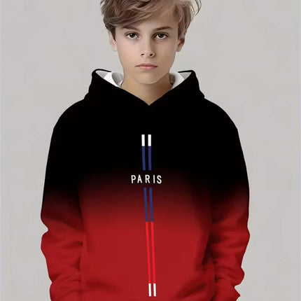 Kids Hoodie Gradient Paris 3D Print Graphic Fashion Child Sweatshirt Kids Clothing Round Neck Hoodies for Boy Street Casual Tops