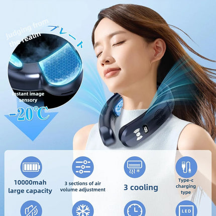 2026 New Upgrade Semiconductor Refrigeration Neck Fan Intelligent Digital Display Cold And Hot Dual-purpose Bladeless Fan