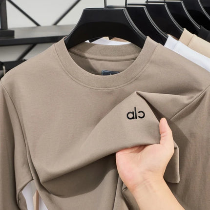 High End Fashion Brand Autumn New Exquisite Letter Badge Long Sleeved Men Comfortable and Casual Best-Selling Round Neck T-Shirt