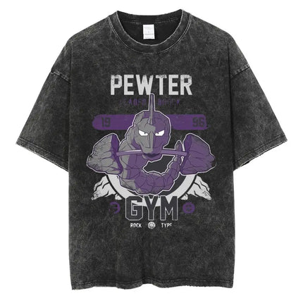 Pokemon Gengar T Shirt Men 2026 Summer Vintage Acid Wash Oversized Tee Japanese Anime Streetwear Hip Hop Harajuku Y2k