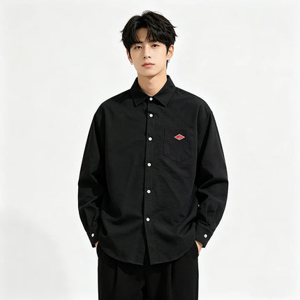 Korean Style Summer With Pocket Embroidery Button Down Tee high quality Men's Women Casual Long Sleeve Shirt Fashion couple Tops