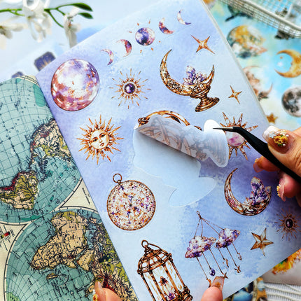 Random Cover 40 Sheets Aesthetics Retro Astronomy Sticker Books, Star-Shaped Animal Stickers for Adult DIY Planners Junk Journal