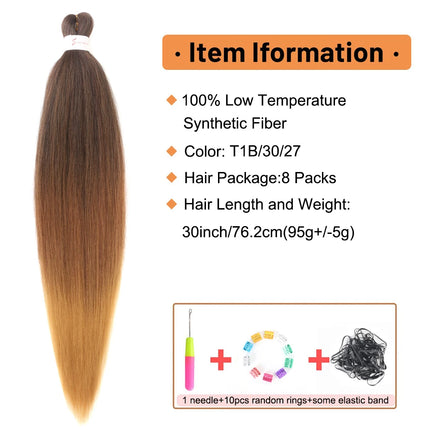 30inch 8 Packs Braiding Hair Pre Stretched Ombre Blonde Braids Hair Extensions Synthetic Xpression Prestretched Braiding Hair