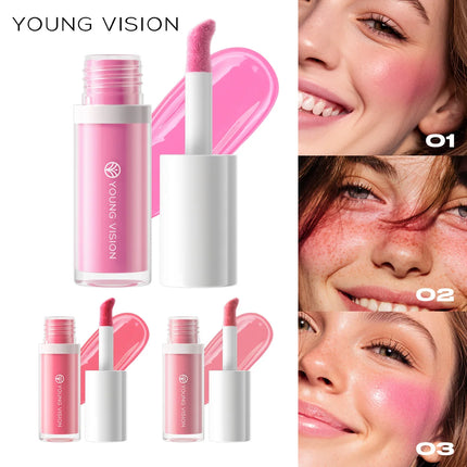 YOUNG VISION 3-Color Beauty Sponge + Liquid Blush Silky Velvet Pink Liquid Blush Natural and Easy to Blend Cosmetics