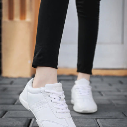 BAXINIER Youth Girls White Cheerleading Dancing Shoes Athletic Training Tennis Walking Lightweight Competition Cheer Sneakers
