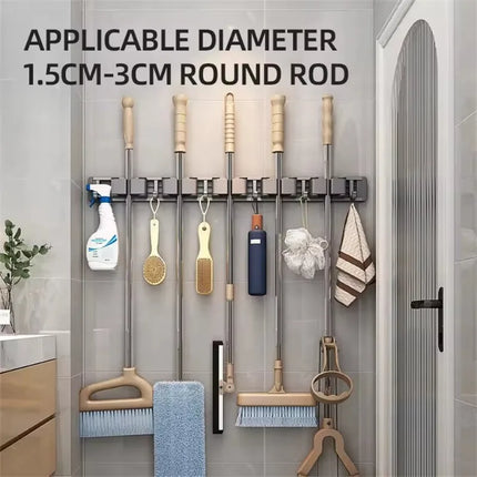 2026 New Toilet Kitchen Storage Rack Mop Clip Rack Strong Mop Holder Self Adhesive for Home Bathroom Cleaning Tools Storage
