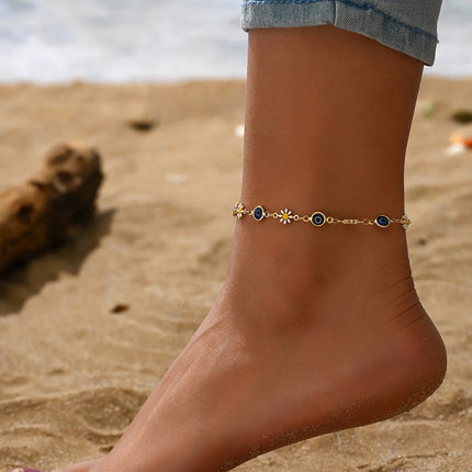 Elegant Daisy Flower Anklets for Women Bohemian Blue Turkish Eyes Elephant Metal Chain Ankle Bracelet Summer Beach Foot Jewelry