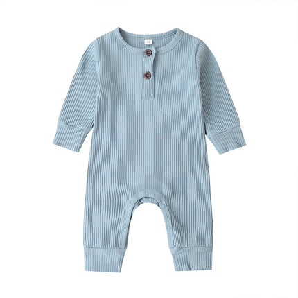 0-24months Newborn Baby Button Romper Solid Color Knit Ribbed Jumpsuit For Infant Boys And Girls Spring Autumn Long Playsuit