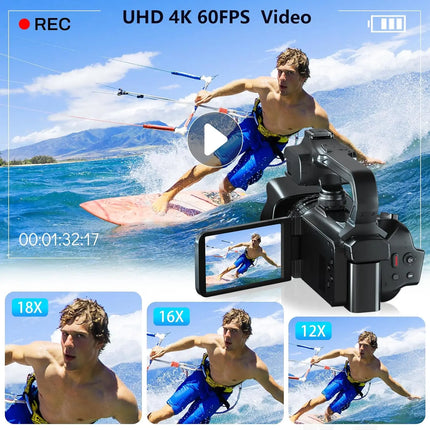 4K Professional Video Cameras for Photography 64MP Ultra HD 18X Digital Zoom Camcorders YouTube Live Streaming Vlog Recorder