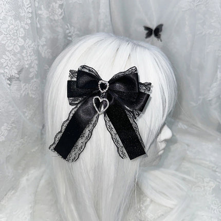2/1pcs Y2k Gothic Harajuku Lace Bow Hair Clips Lolita Girls Sweet Cool Hairpins Double Ponytail Hair Accessories DIY Bag Decor