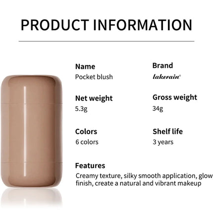 Lakerain Blush Stick Cheek Lip Tinted Moistured Long-wearing Flush Blusher Silky Brighten Blush Cream Cosmetics Matte Nakeup