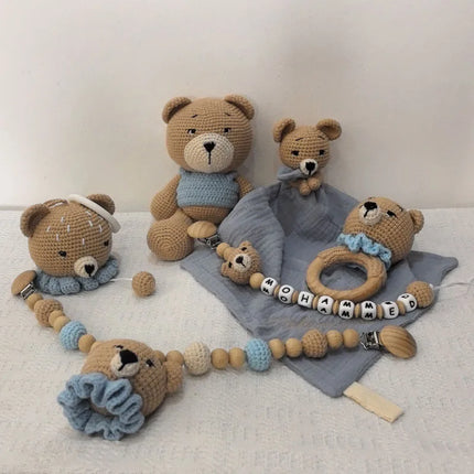Newborn Mobile Gym Educational Ring Teething Toy Baby Cotton Baby Wooden Ring Rattle Crochet Wool Toy Customize Pacifier Chain
