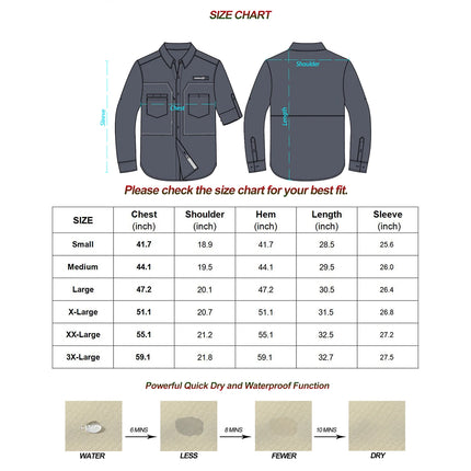 Men's UPF 50+ Long Sleeve Fishing Shirts Sun Protection Breathable Hiking Work Shirt Casual Button Down Shirt with Zipper Pocket
