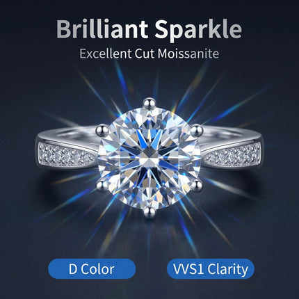 New D VVS1 Moissanite 0.5-2ct 925 Sterling Silver Ring for Women 6 Claw Jewelry Shining Classic Imitation Diamond Wedding Ring
